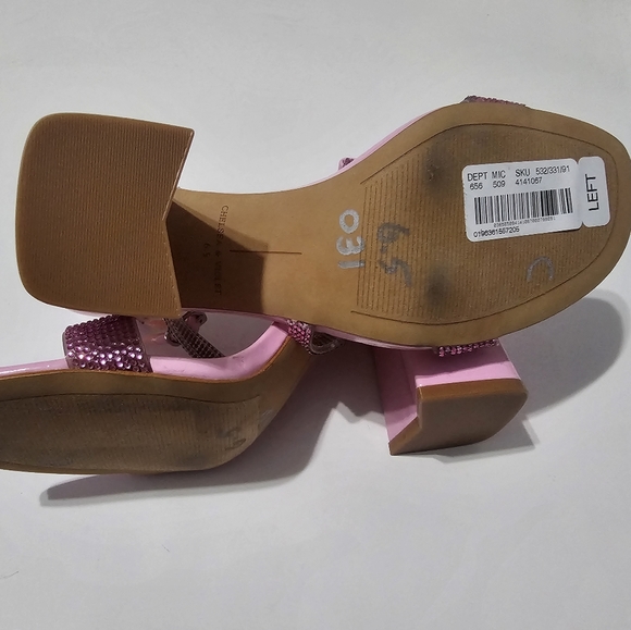 Chelsea & Violet Rhinestone Pink Embellished Block Heel Dress Sandals Size 6.5 - Picture 8 of 11